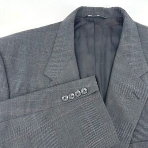 Blazer Suit Jacket Mens 48 Gray Glen Check Plaid Two Button Professional
